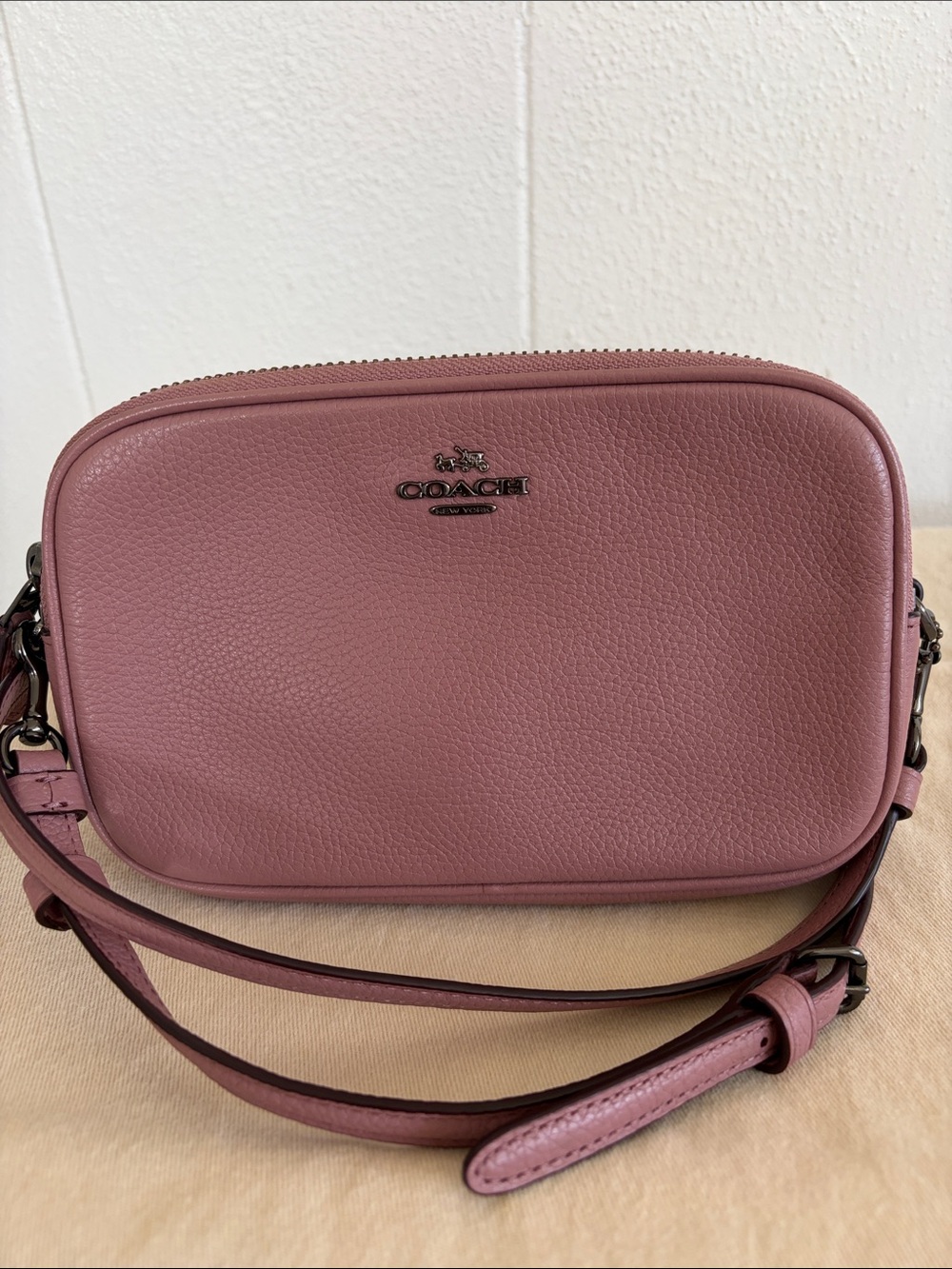 Coach Pebbled Leather Crossbody/Wristlet in Dusty Mauve